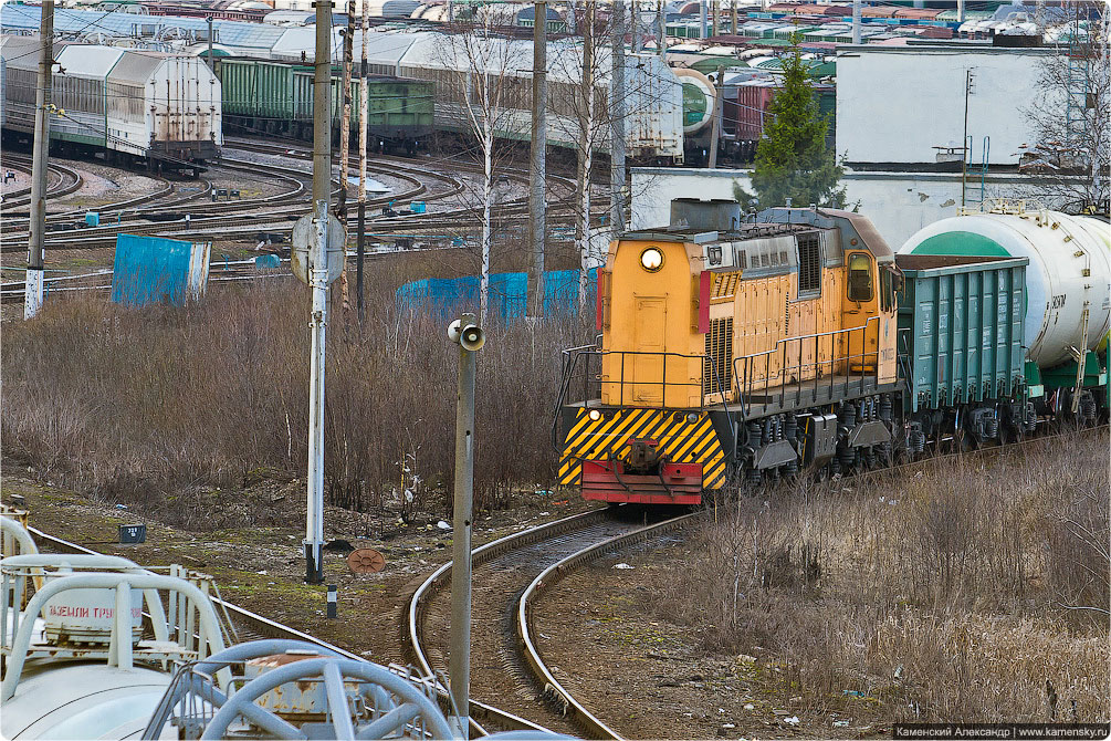 БМО, Бекасовская сортировка, весна, жёлтые трудяги, тепловоз ТЭМ7А