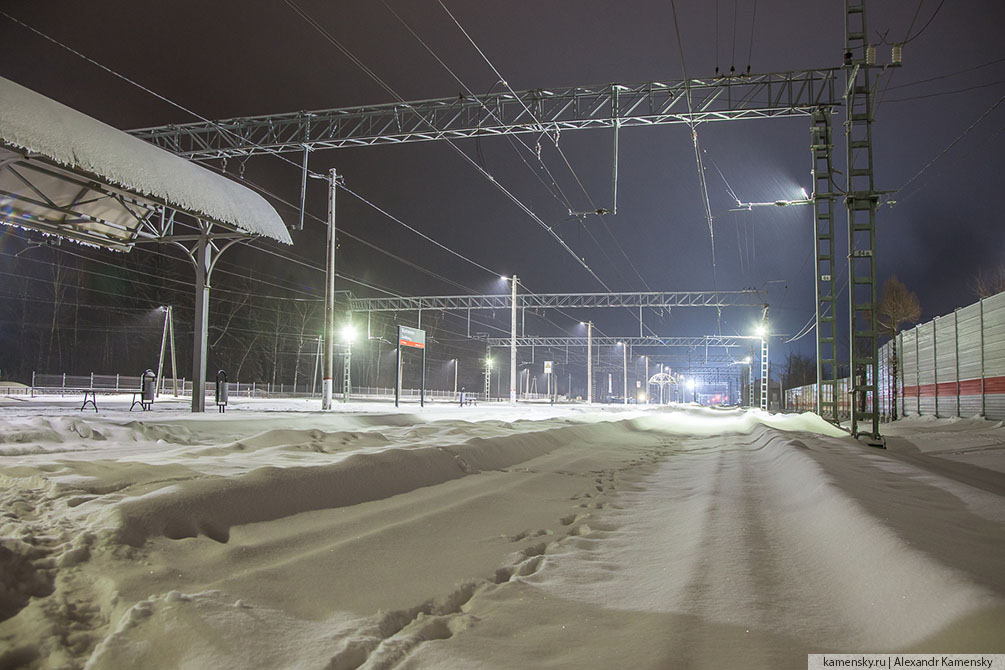 Зима, железная дорога, электропоезд, ЭД4М, вагоны