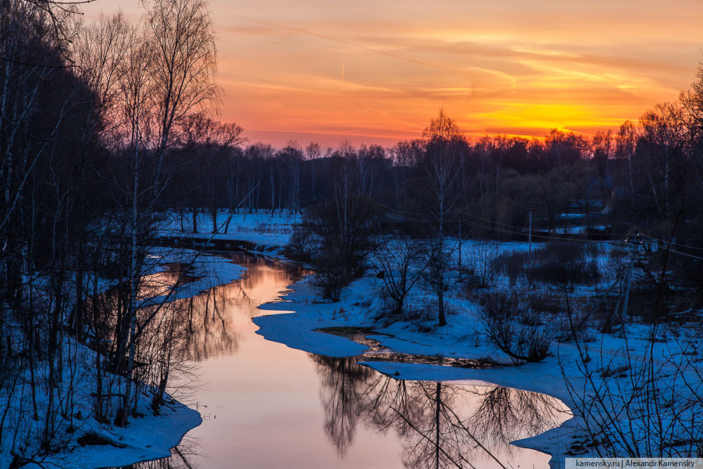 Московская область, река, Клязьма, закат, весна, март